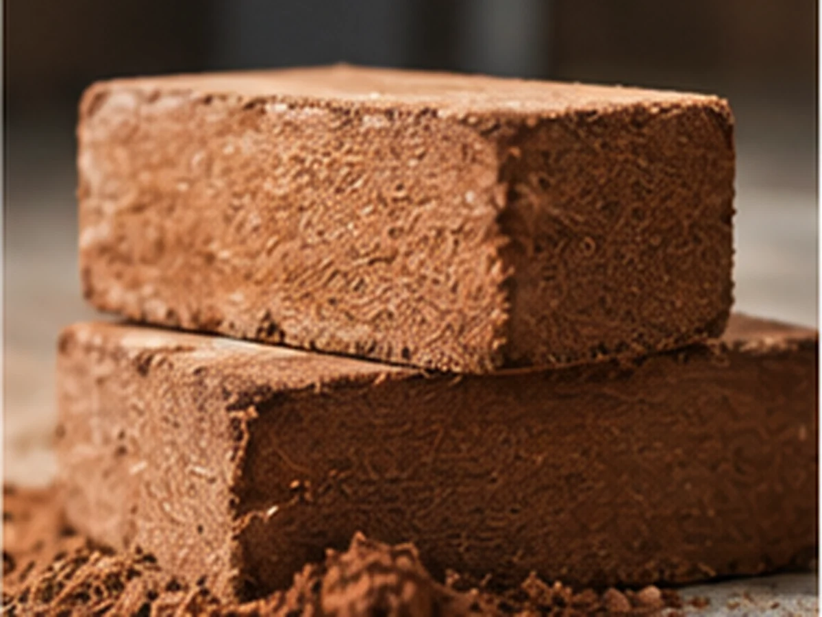 Compressed rectangular cocopeat blocks, stacked.