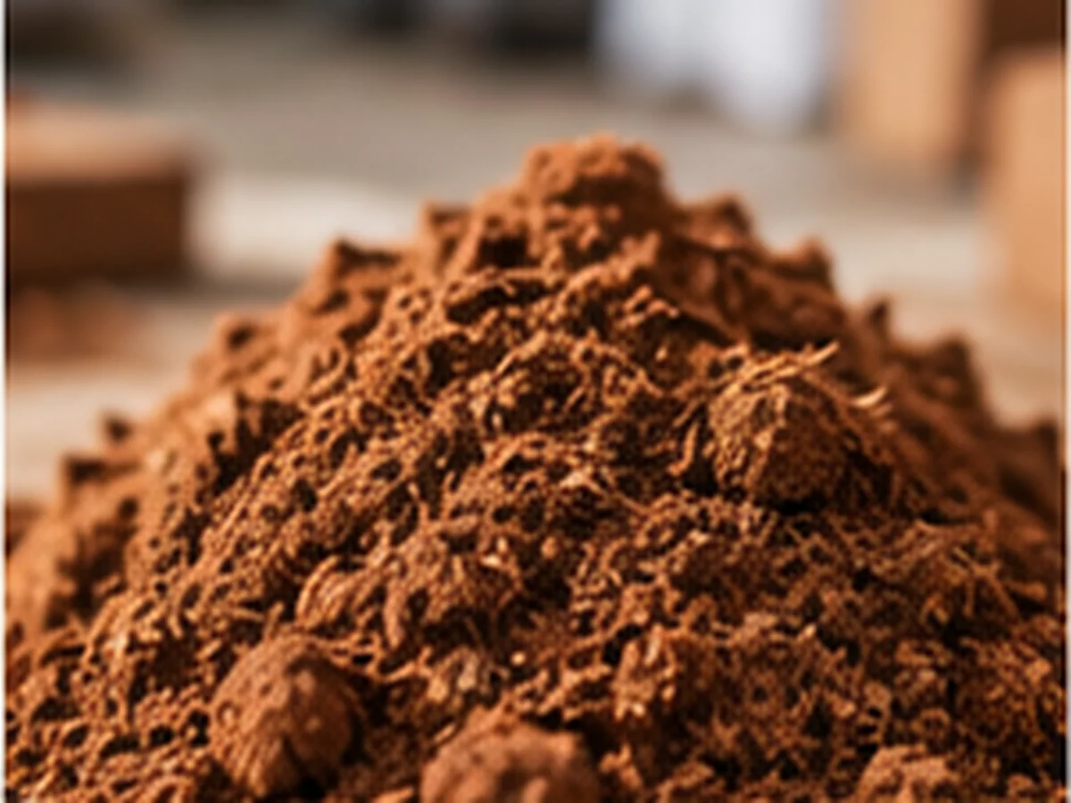 A heap of loose cocopeat, shown close up so the particle grade is visible.